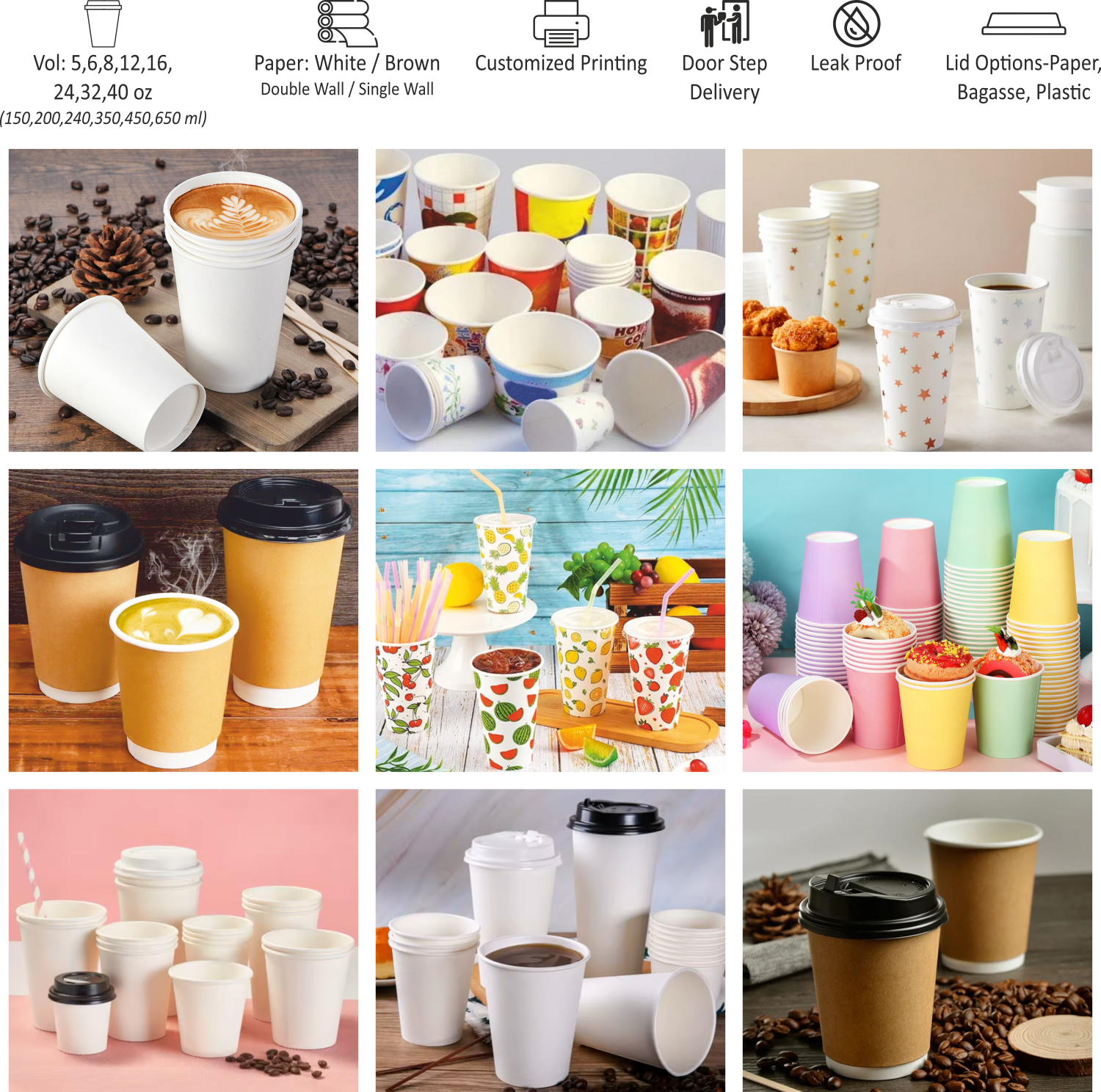 Paper Cups, Glasses, Lids & Accessories